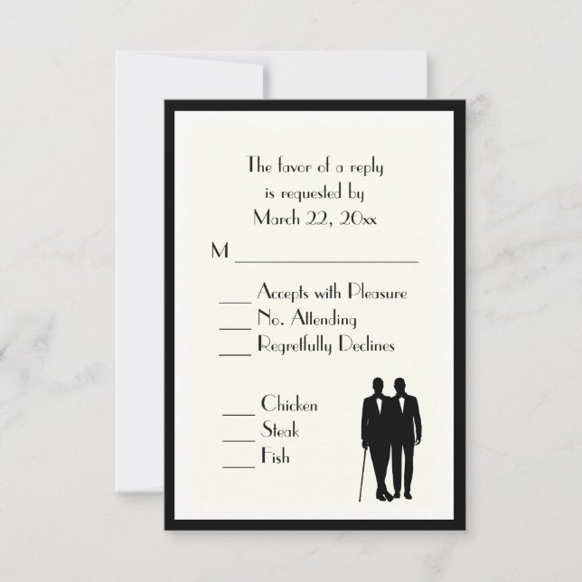 Groom and Groom Menu Wedding RSVP Classic Cream (Front)