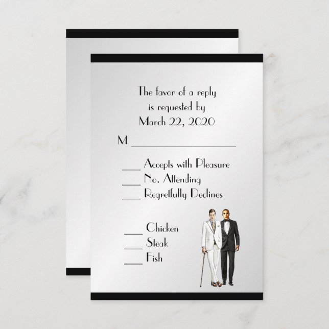 Groom and Groom Menu Wedding RSVP Classy Silver (Front/Back)