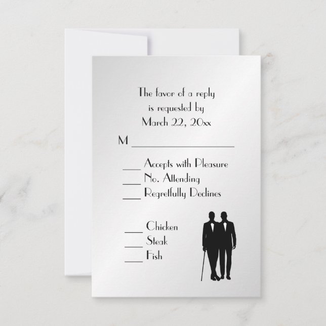 Groom and Groom Menu Wedding RSVP Silver (Front)