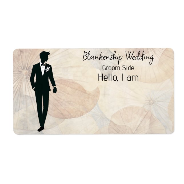 Groom Art Floral Background Label Name Tag (Front)