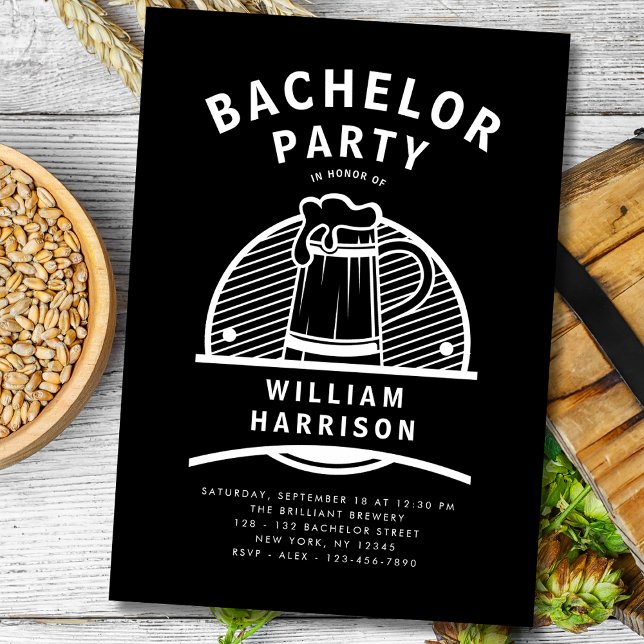 Groom Bachelor Party Black and White Brewery Tour Invitation (Creator Uploaded)