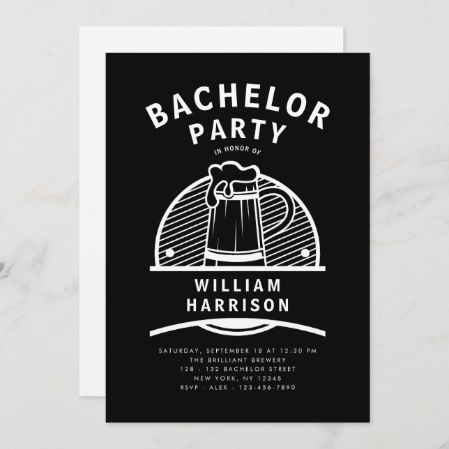 Groom Bachelor Party Black and White Brewery Tour Invitation (Front/Back)