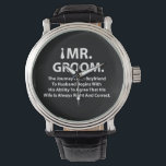 Groom Bachelor Party Gifts Watch<br><div class="desc">Groom Bachelor Party Gifts Watch designed by Nisha Prabhu. Time to suit up and celebrate the groom-to-be with this stylish and timeless watch! The perfect gift for his bachelor party, this classy accessory is sure to impress. Make his special day even more memorable with this sophisticated watch that he can...</div>
