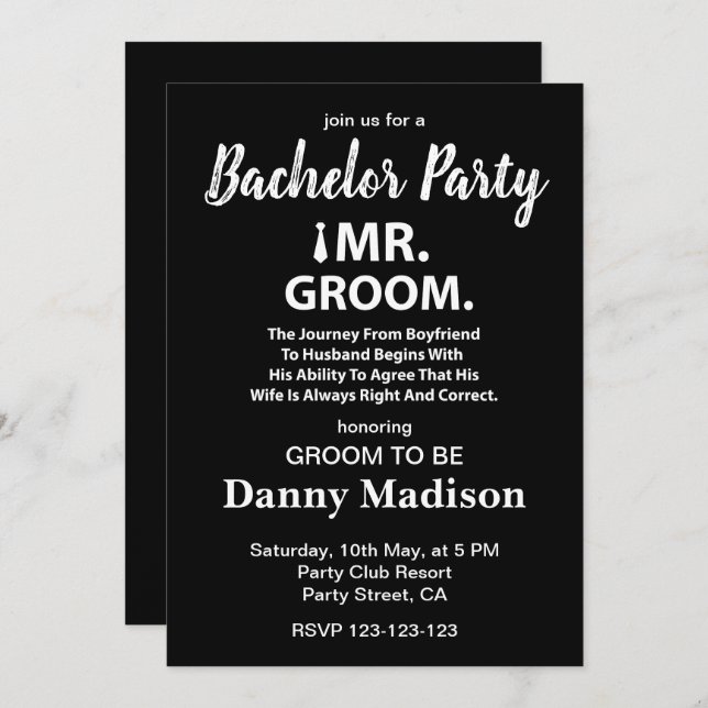 Groom Bachelor Party Invitation (Front/Back)