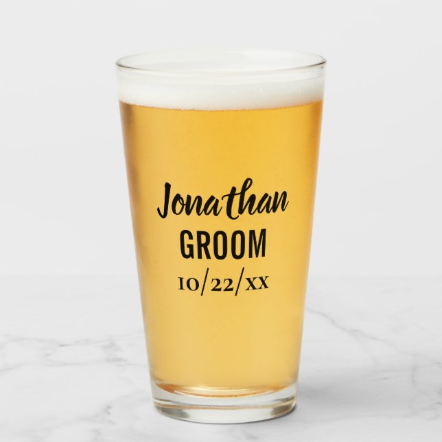 Groom Bachelor Party Wedding Favour Beer Pint Glass (Front Filled)
