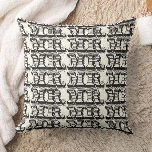 Groom Black and Ivory Mr Typography Pattern Cushion