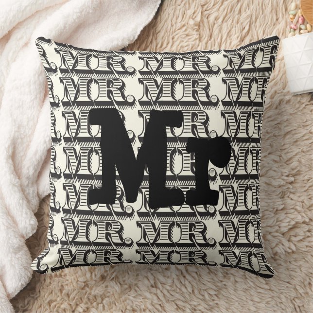 Groom Black and Ivory Mr Typography Pattern Cushion (Blanket)