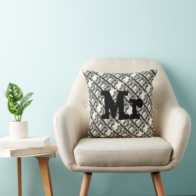 Groom Black and Ivory Mr Typography Pattern Cushion (Chair)