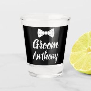 Groom Black and White Custom Name Gifts Wedding Shot Glass