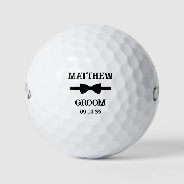 Groom Black Bow Tie Golf Balls (Front)