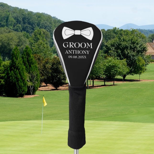 Groom Black Elegant Modern Name Gifts Wedding  Golf Head Cover (Creator Uploaded)