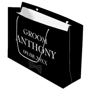 Groom Black Elegant Modern Name Gifts Wedding Large Gift Bag