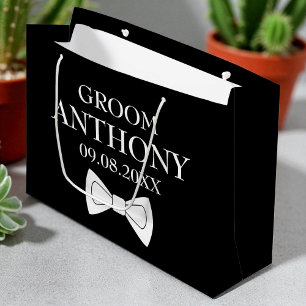 Groom Black Elegant Modern Name Gifts Wedding Large Gift Bag