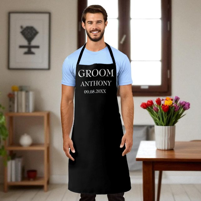 Groom Black Elegant Modern Wedding  Apron (Creator Uploaded)