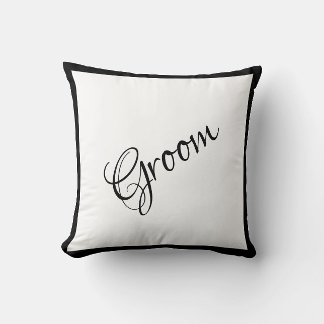 Groom Black Script Elegant Wedding Keepsake Cushion (Front)
