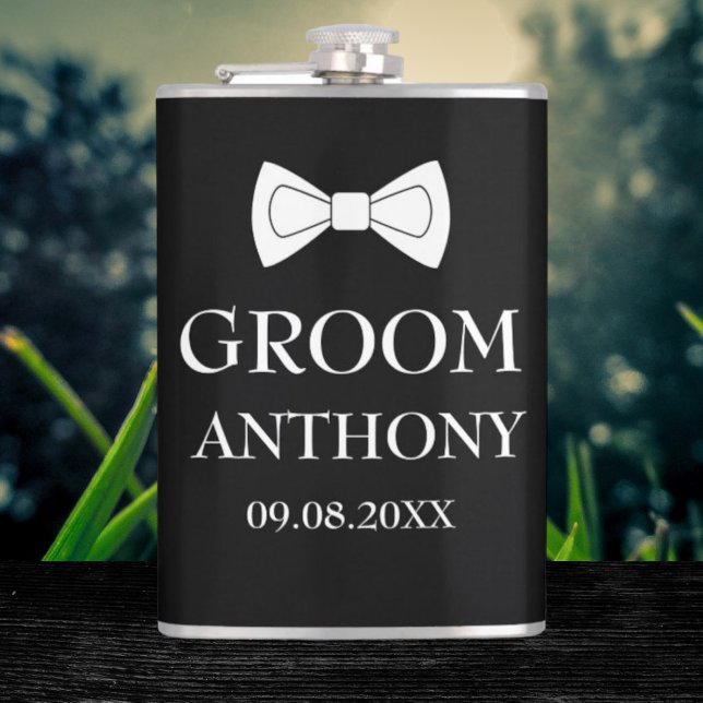 Groom Black Stylish Elegant Modern Gifts Wedding  Hip Flask (Creator Uploaded)