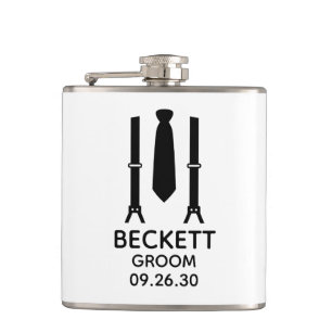 Groom Black Tie Hip Flask