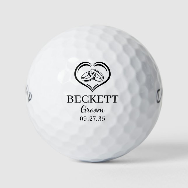 Groom Black Wedding Rings Golf Balls (Front)