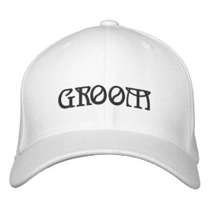 Groom black & white elegant chic wedding embroidered hat