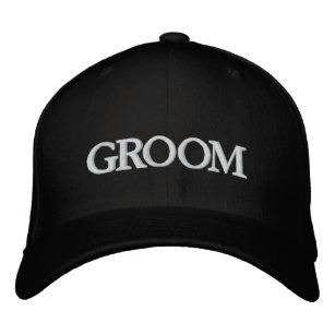 Groom black white elegant chic wedding embroidered hat