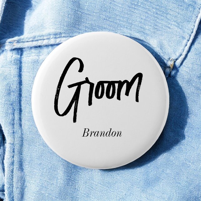 Groom Black White Script Wedding  6 Cm Round Badge (Creator Uploaded)