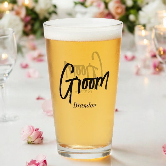 Groom Black White Script Wedding   Glass (Creator Uploaded)