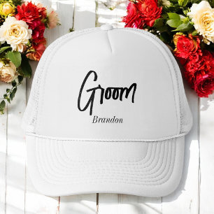Groom Black White Trucker Hat