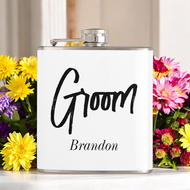 Groom Black White Wedding Hip Flask (Creator Uploaded)