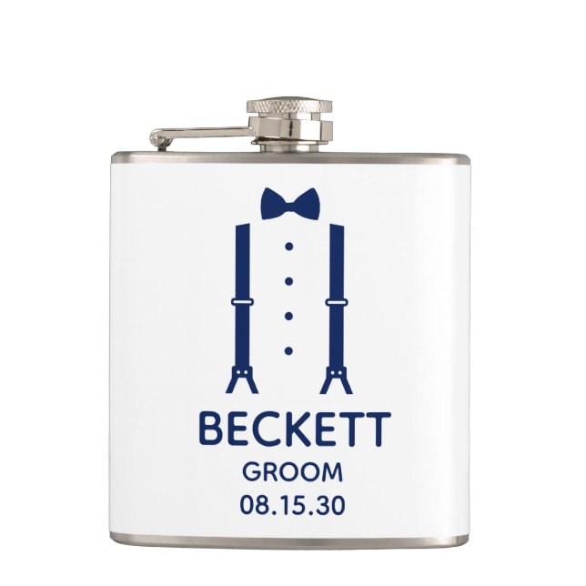 Groom Blue Bow Tie Hip Flask (Front)