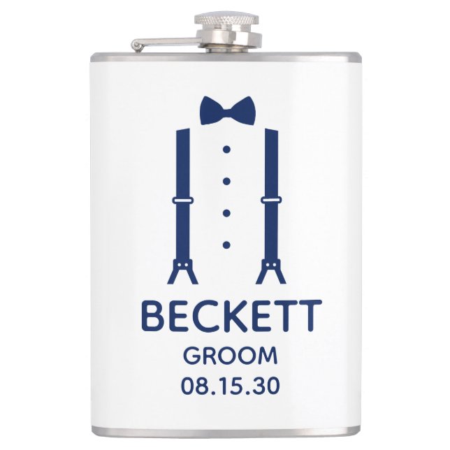 Groom Blue Bow Tie Hip Flask (Front)