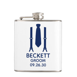Groom Blue Tie Hip Flask