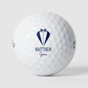 Groom Blue Tuxedo With Striped Bow Tie Golf Balls