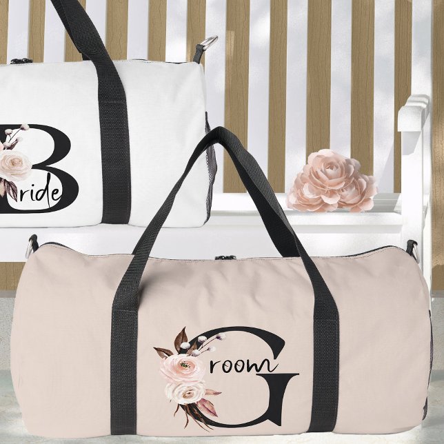 Groom Boho Floral Letter Wedding Overnight Duffle Bag (Groom Duffle Bag with boho floral letters - easy to change background color if required)