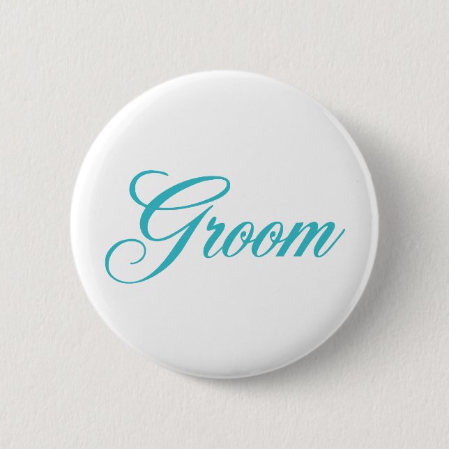 Groom Bridal Party Button in Aqua Blue (Front)