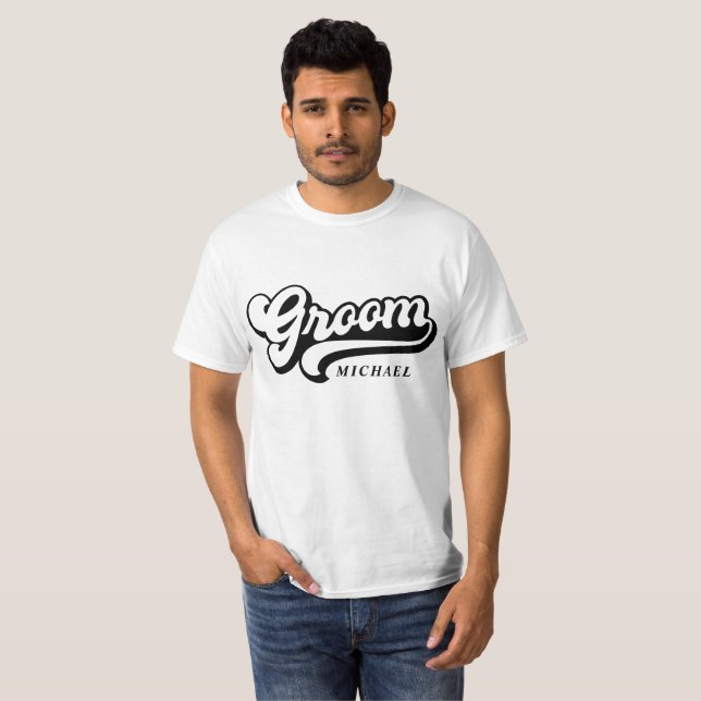 Groom Bride Custom Name T-Shirt Bachelorette Tee (Front Full)