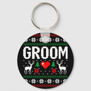 Groom bride engaged married couple ugly christmas key ring