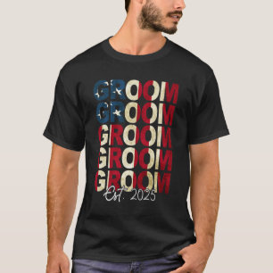 Groom Bride Est. 2025 Us Flag Just Married Couples T-Shirt