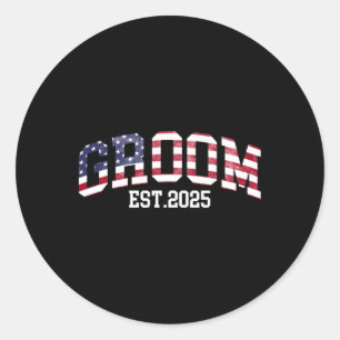 Groom Bride Est. 2025 Usa Flag Just Married Couple Classic Round Sticker