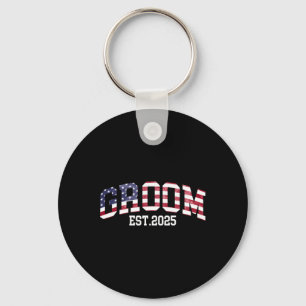 Groom Bride Est. 2025 Usa Flag Just Married Couple Key Ring