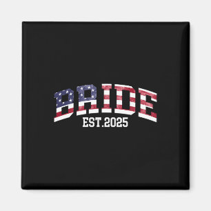 Groom Bride Est. 2025 Usa Flag Just Married Couple Magnet