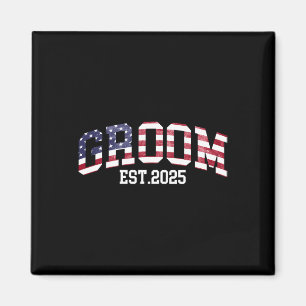 Groom Bride Est. 2025 Usa Flag Just Married Couple Magnet