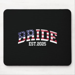 Groom Bride Est. 2025 Usa Flag Just Married Couple Mouse Pad