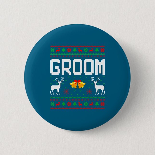 Groom bride married couple ugly christmas sweater  6 cm round badge (Front)