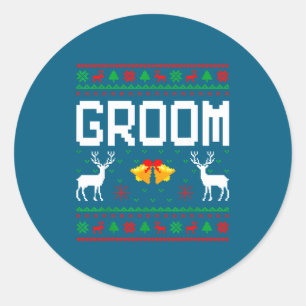 Groom bride married couple ugly christmas sweater classic round sticker