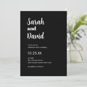 Groom Bride Modern black and white wedding Invitation