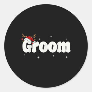 Groom Bride Santa Couples Christmas Outfits Xmas P Classic Round Sticker