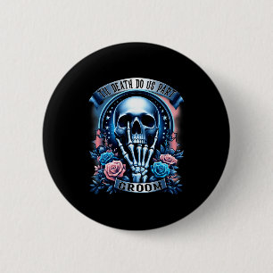 Groom bride skeleton gothic halloween engagement 6 cm round badge