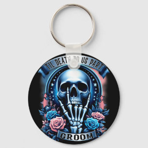 Groom bride skeleton gothic halloween engagement key ring