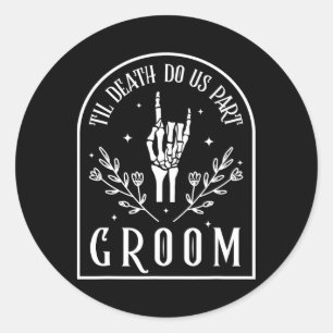 Groom Bride Skeleton Gothic Halloween Engagement W Classic Round Sticker
