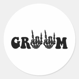 Groom Bride Skeleton Gothic Halloween Wedding Bach Classic Round Sticker